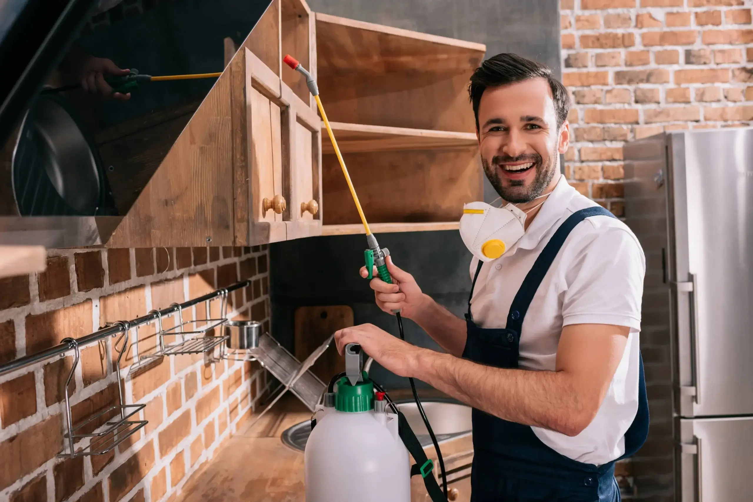 pest-control-worker-spraying-pesticides virtual receptionist for pest control: worker-spraying pesticides in home for pest control