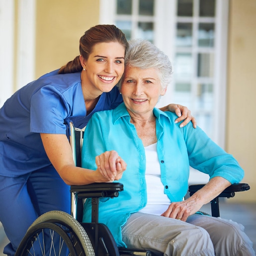 hospice-virtual-receptionist Nurse provides care to a patient with assistance from a hospice virtual receptionist
