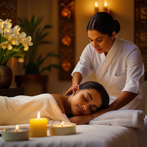woman-is-putting-massage-bed-with-woman-white-robe Practitioner at a holistic healing center with support from a virtual receptionist for holistic healing
