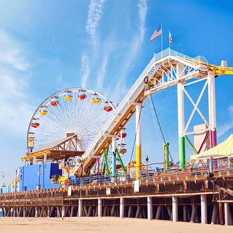 Amusement park at the California beach with a ferris wheel