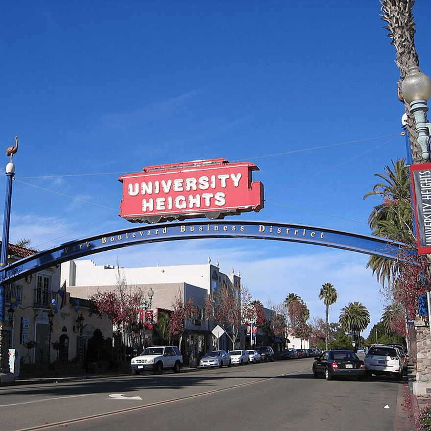 University Heights sign welcoming visitors in San Diego, California