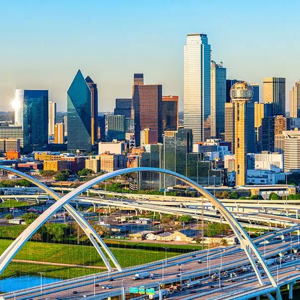 Dallas, Texas city skyline with modern bridges