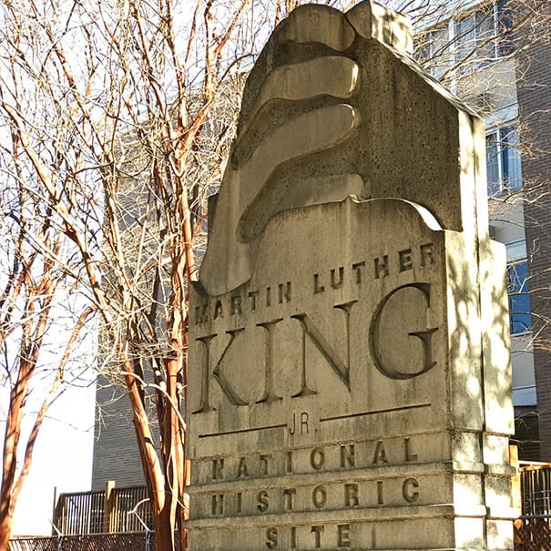 Stone monument marking the Martin Luther King Jr. National Historic Site in Atlanta, Georgia.