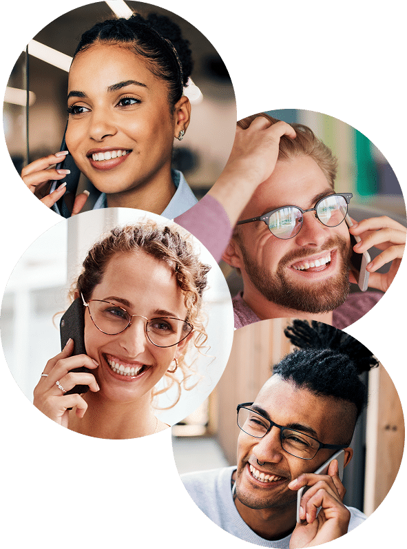 Four professionals on phone calls, showcasing Posh AI answering service users