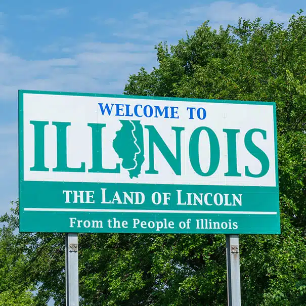 Welcome to Illinois sign representing local businesses