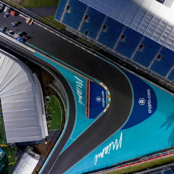 Aerial view of Miami Grand Prix racetrack, representing Posh's local answering service